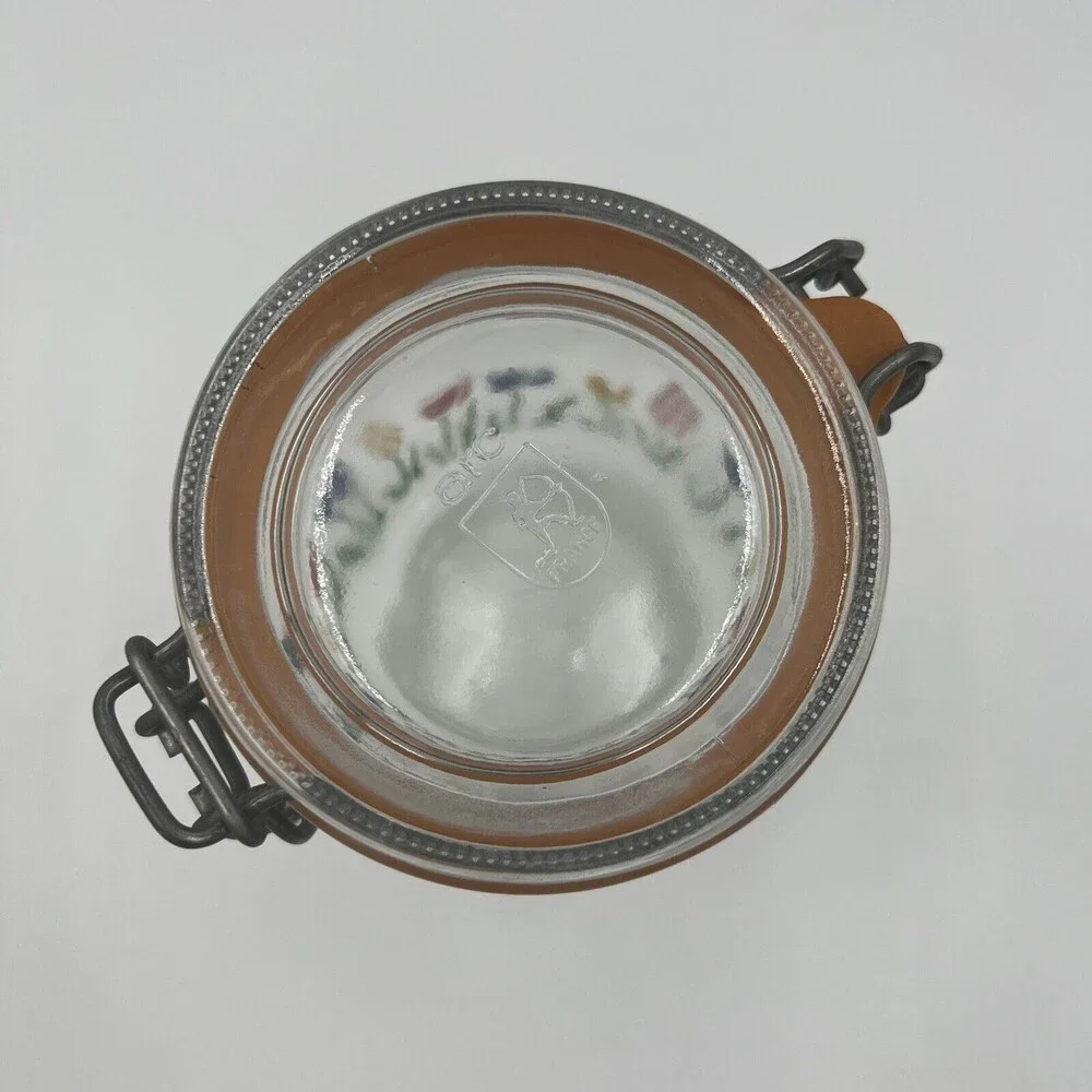 1 L Arc France Glass Canister Jar Tulip Floral Hinged‎ Lid